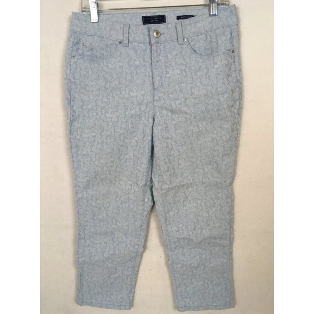 Charter Club Bristol Capri Jeans Size 8 Light Blue White Paisley Mid Rise Skinny